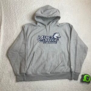 Vintage champion reverse weave men‎ grey mercy college lacrosse hoodie  heavy L